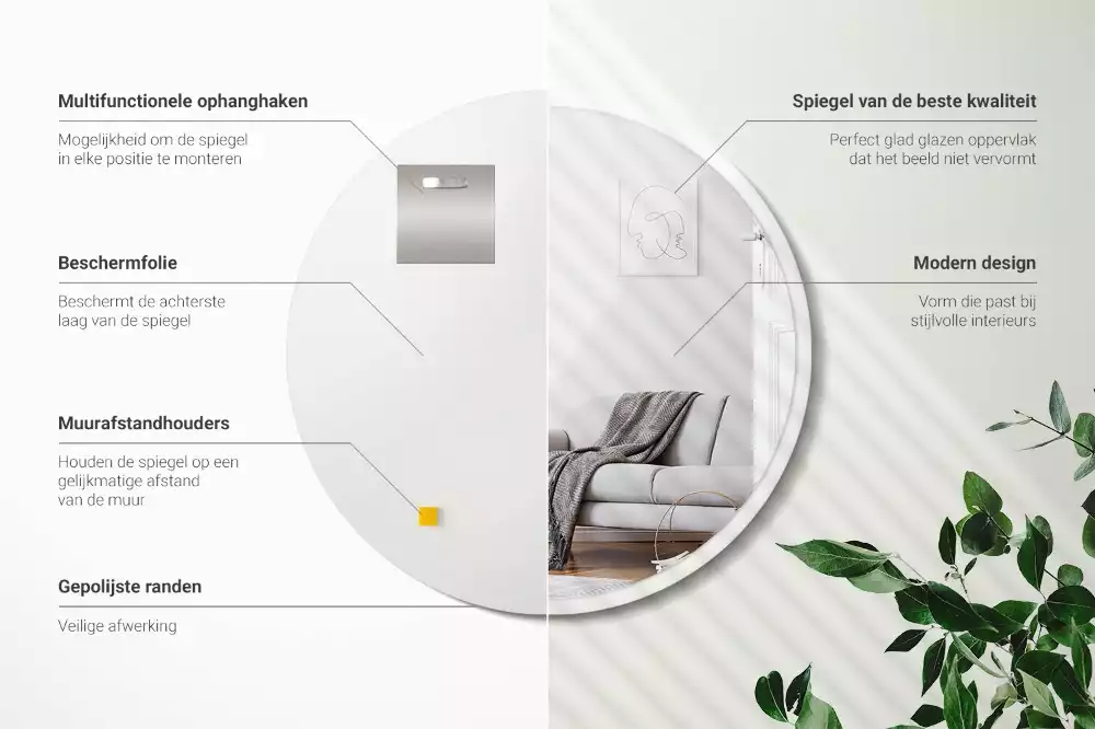 Okrągłe lustro wiszące w białej ramie