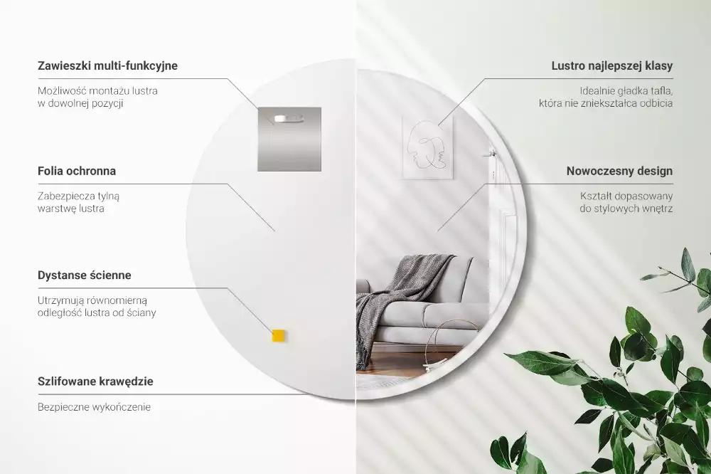 Okrągłe lustro wiszące w białej ramie