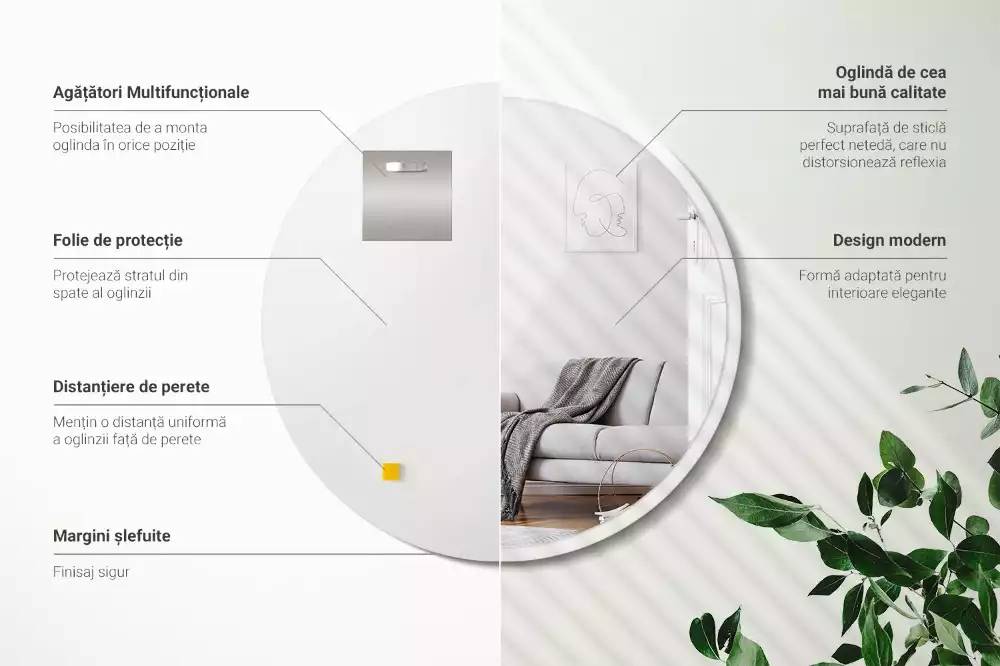 Okrągłe lustro wiszące w białej ramie