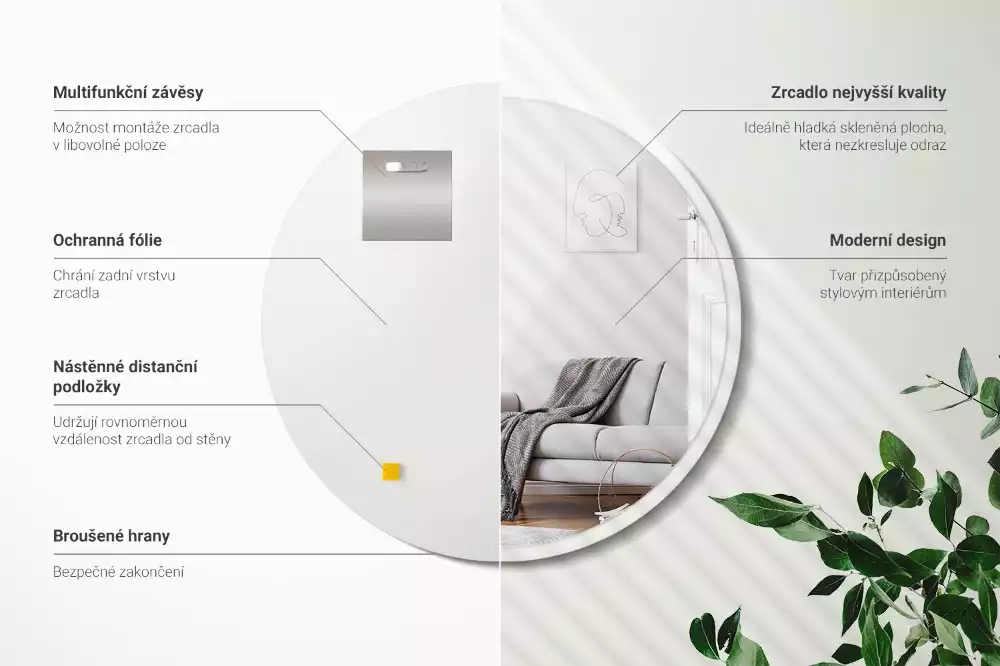 Okrągłe lustro wiszące w białej ramie