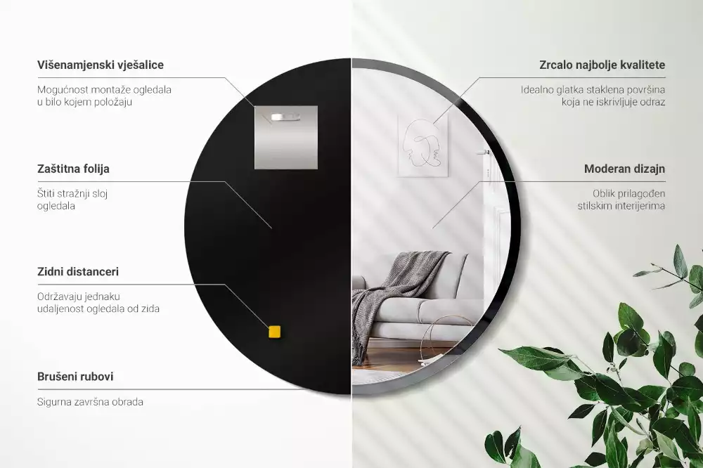 Lustro okrągłe ścienne w czarnej ramie