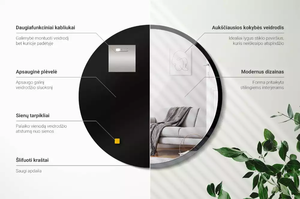 Lustro okrągłe ścienne w czarnej ramie