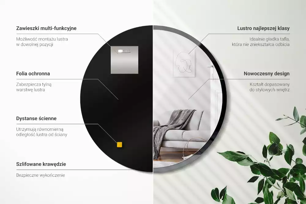 Lustro okrągłe ścienne w czarnej ramie