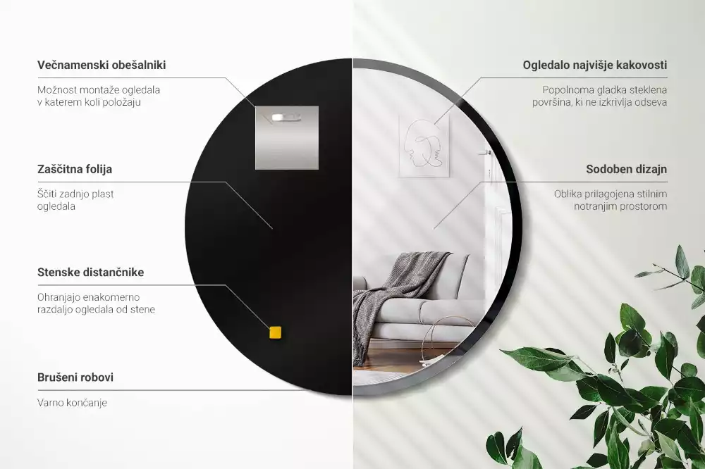 Lustro okrągłe ścienne w czarnej ramie