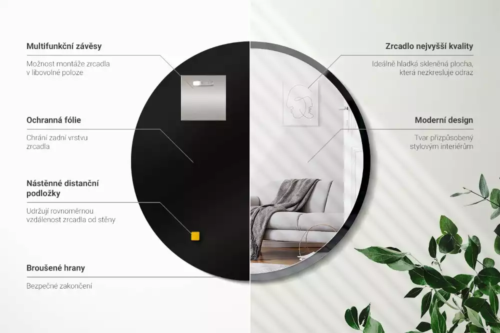 Lustro okrągłe ścienne w czarnej ramie