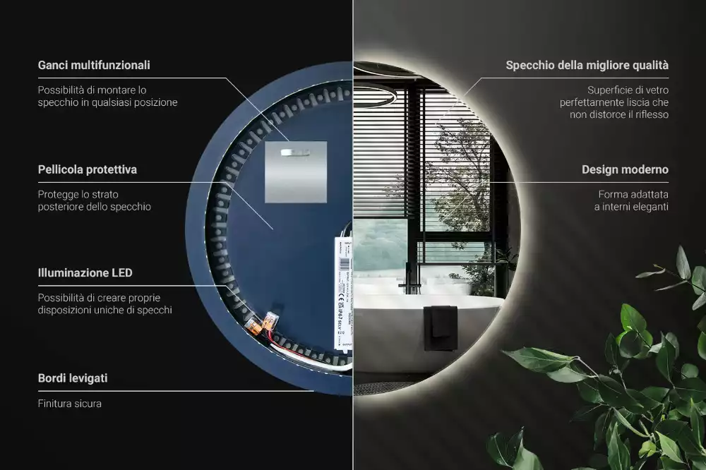 Lustro okrągłe nowoczesne z podświetleniem LED