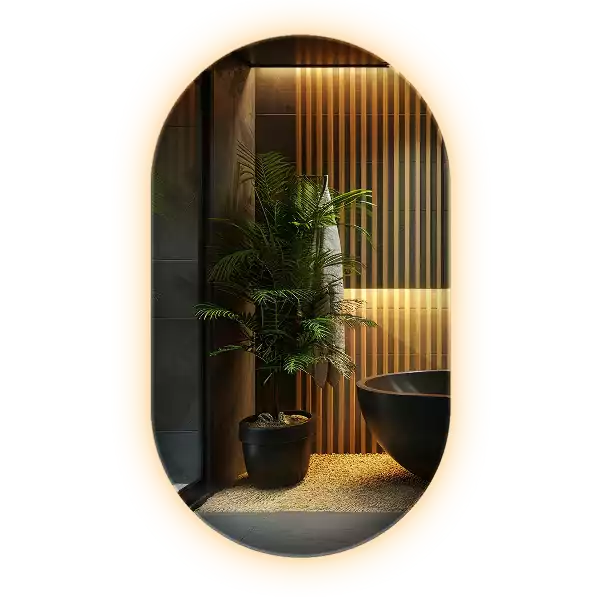 Lustro dekoracyjne o owalnym kształcie z podświetleniem, przeznaczone do zawieszenia