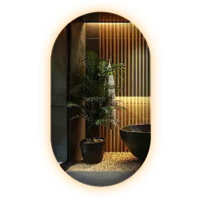 Lustro dekoracyjne o owalnym kształcie z podświetleniem, przeznaczone do zawieszenia