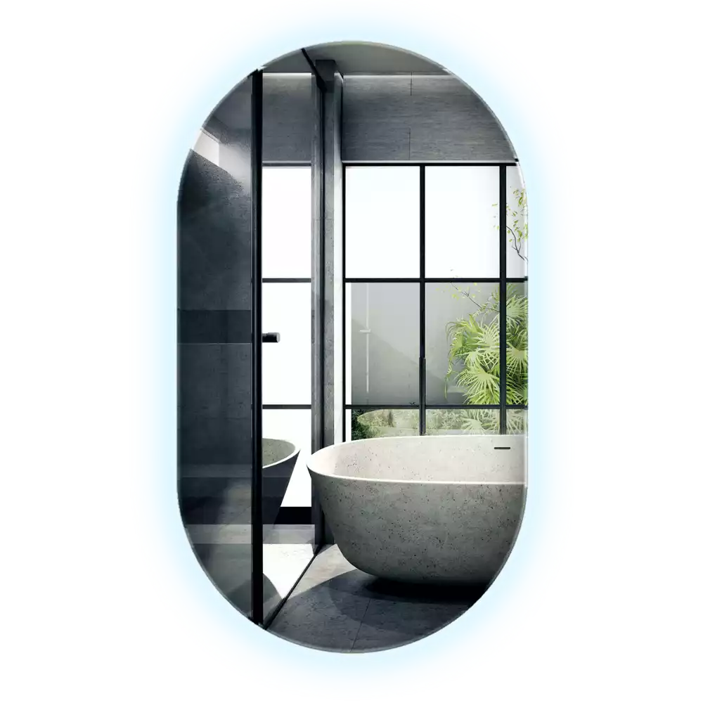 Lustro dekoracyjne o owalnym kształcie z podświetleniem, przeznaczone do zawieszenia