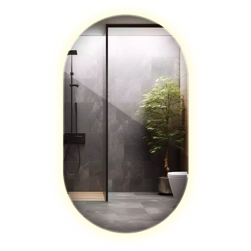 Lustro dekoracyjne o owalnym kształcie z podświetleniem, przeznaczone do zawieszenia