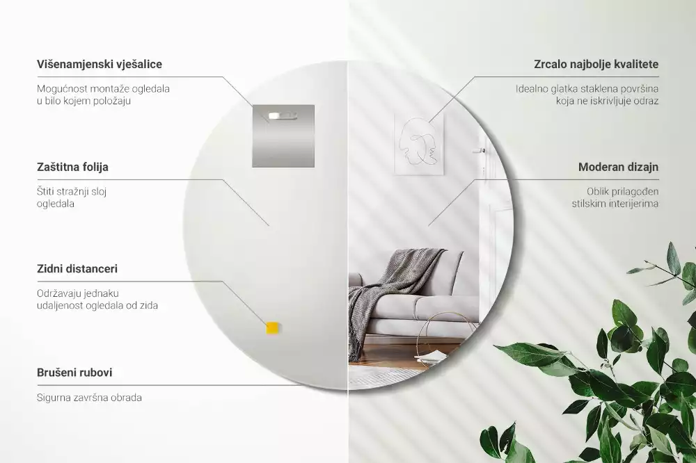 Lustro okrągłe ścienne bez ramy