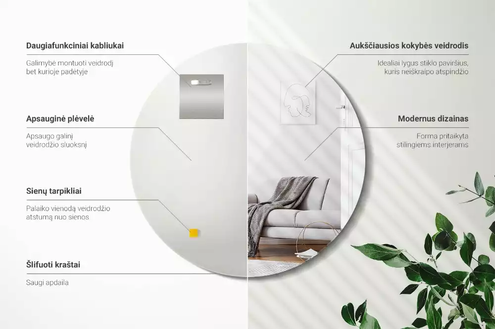 Lustro okrągłe ścienne bez ramy