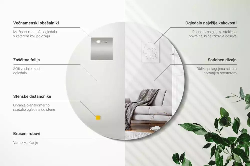 Lustro okrągłe ścienne bez ramy