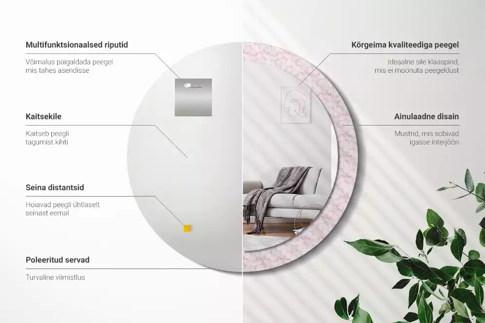 Lustro ścienne dekoracyjne w kształcie koła z motywem płatków kwiatów