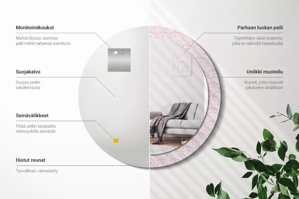 Lustro ścienne dekoracyjne w kształcie koła z motywem płatków kwiatów