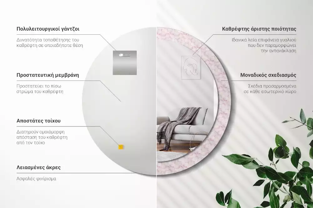 Lustro ścienne dekoracyjne w kształcie koła z motywem płatków kwiatów