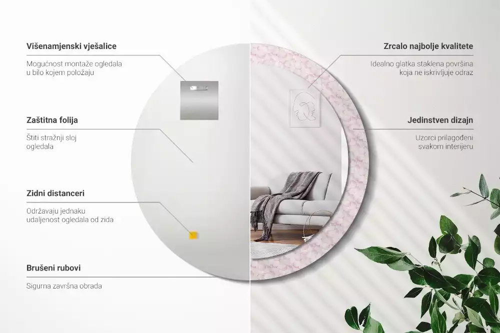 Lustro ścienne dekoracyjne w kształcie koła z motywem płatków kwiatów