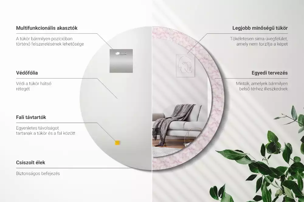 Lustro ścienne dekoracyjne w kształcie koła z motywem płatków kwiatów