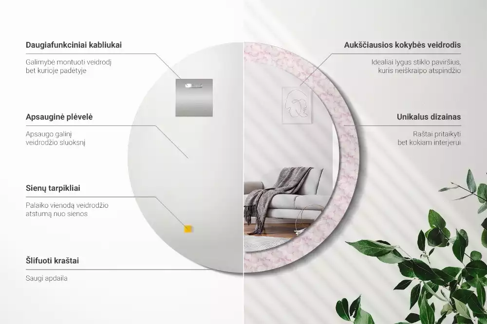 Lustro ścienne dekoracyjne w kształcie koła z motywem płatków kwiatów