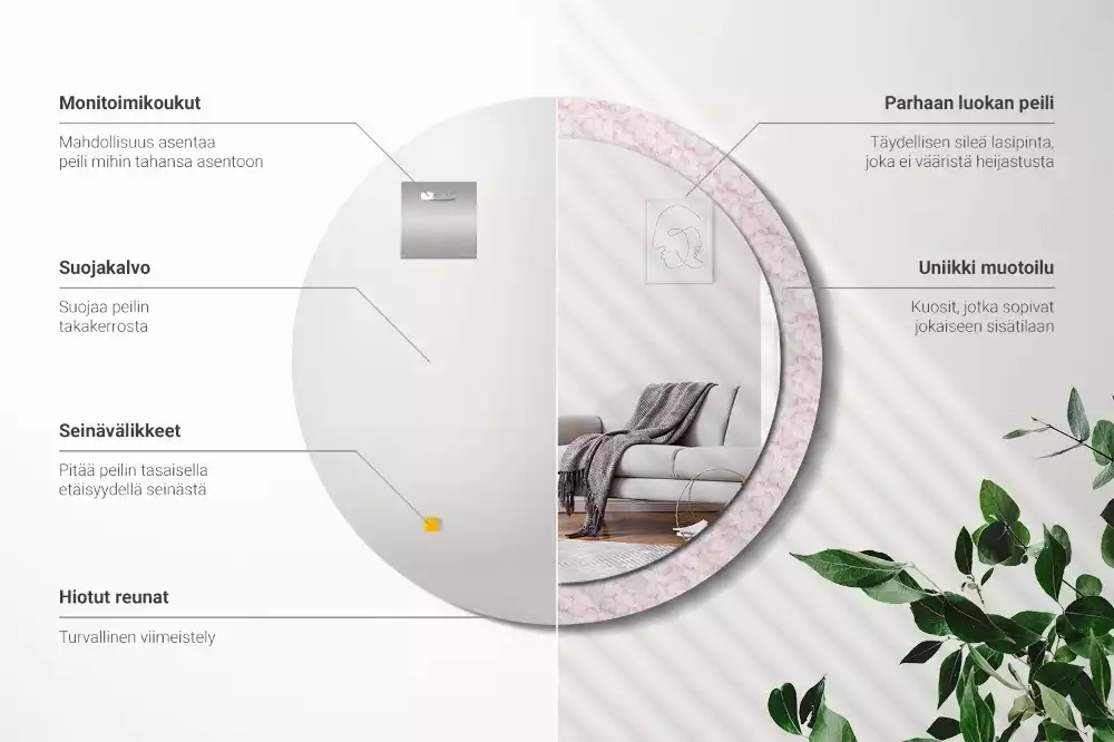 Lustro ścienne dekoracyjne w kształcie koła z motywem płatków kwiatów