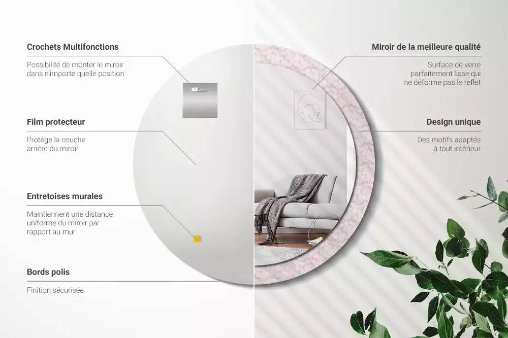 Lustro ścienne dekoracyjne w kształcie koła z motywem płatków kwiatów