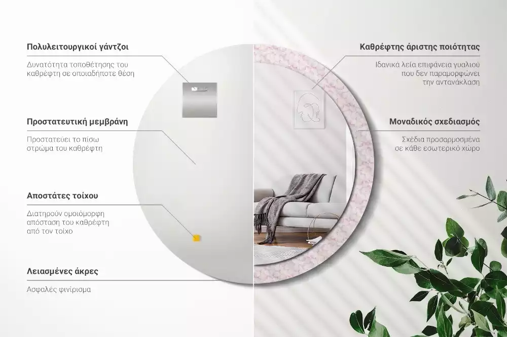 Lustro ścienne dekoracyjne w kształcie koła z motywem płatków kwiatów