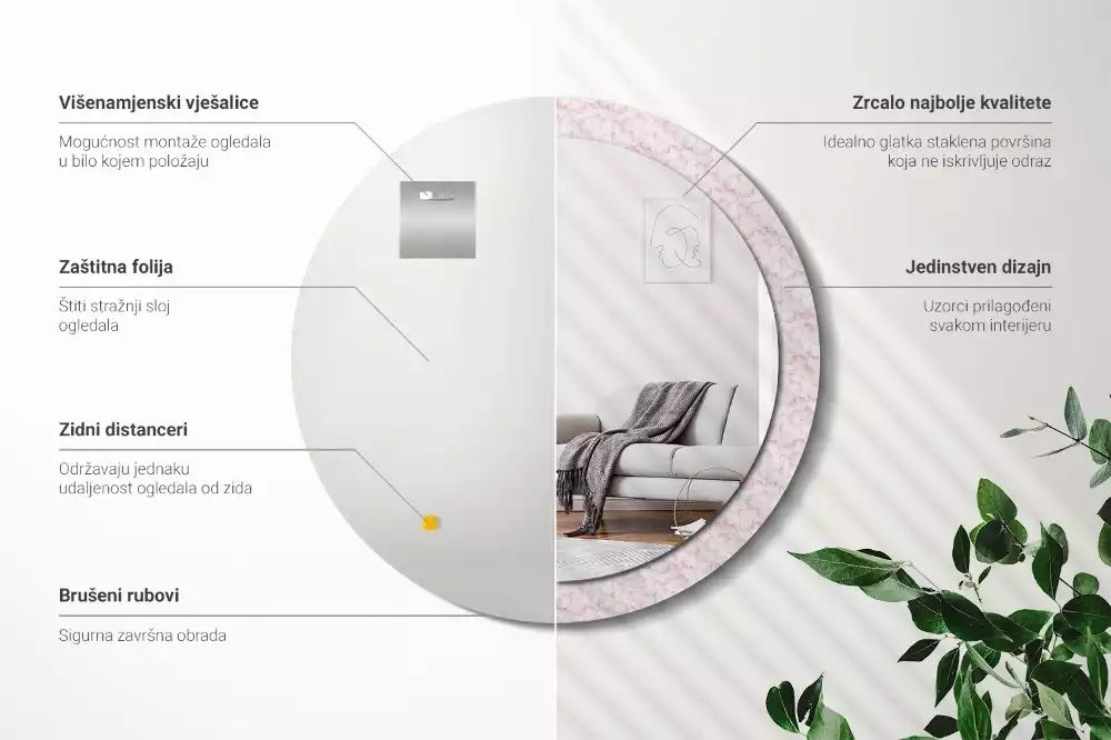 Lustro ścienne dekoracyjne w kształcie koła z motywem płatków kwiatów