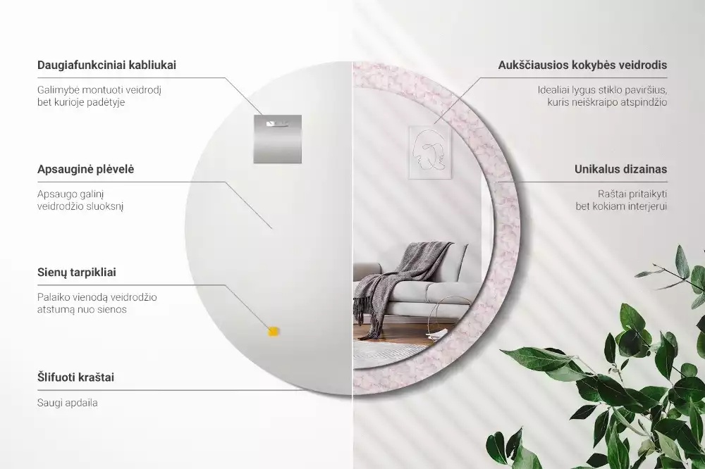 Lustro ścienne dekoracyjne w kształcie koła z motywem płatków kwiatów