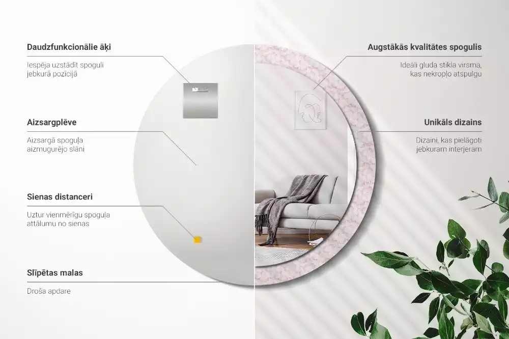 Lustro ścienne dekoracyjne w kształcie koła z motywem płatków kwiatów