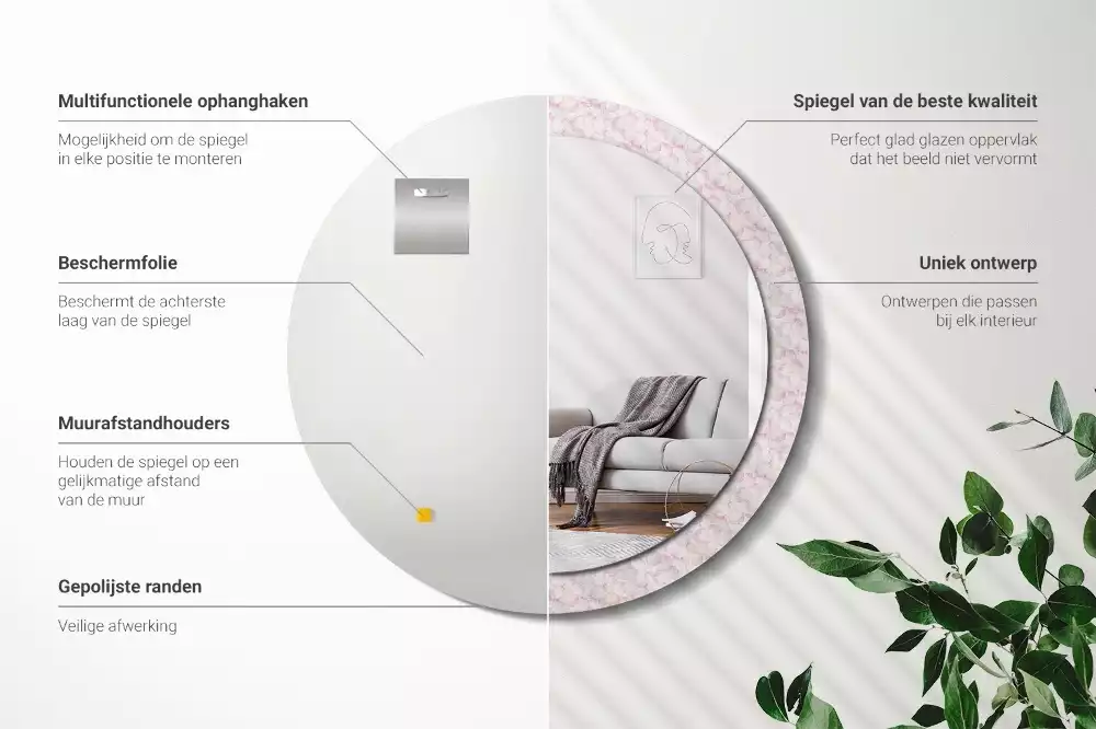 Lustro ścienne dekoracyjne w kształcie koła z motywem płatków kwiatów