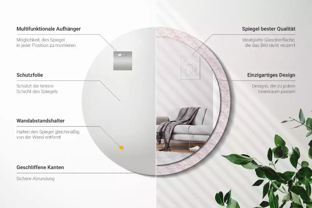 Lustro ścienne dekoracyjne w kształcie koła z motywem płatków kwiatów