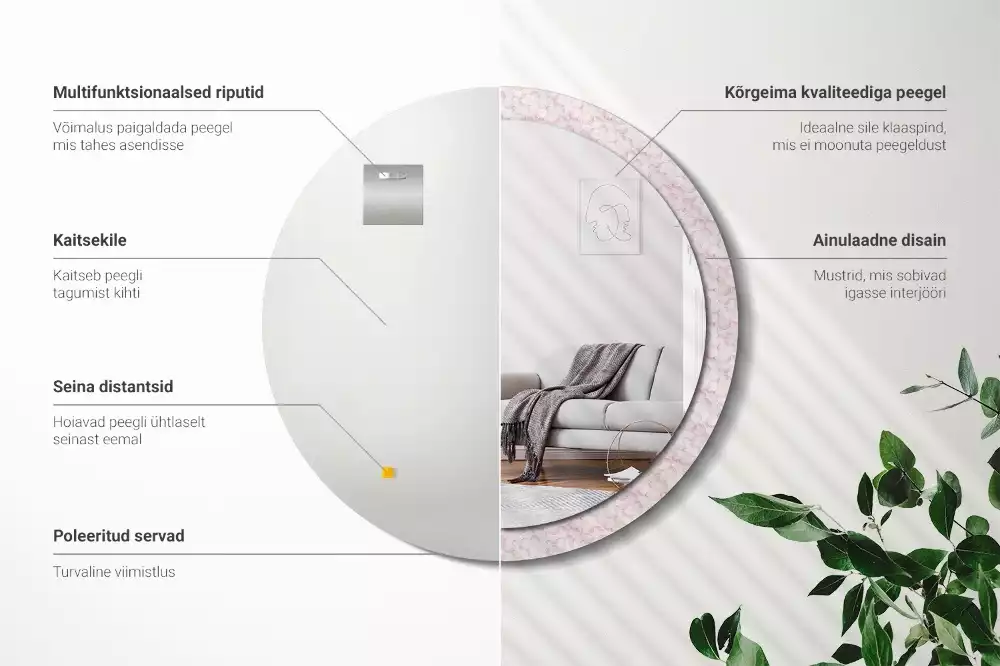 Lustro ścienne dekoracyjne w kształcie koła z motywem płatków kwiatów