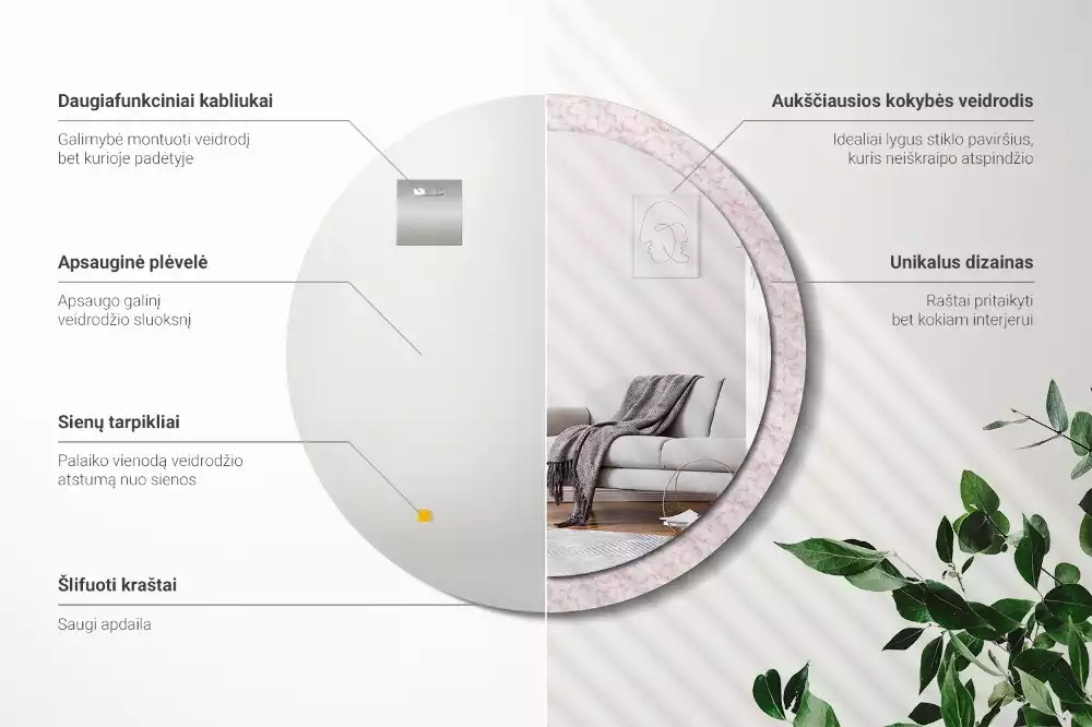 Lustro ścienne dekoracyjne w kształcie koła z motywem płatków kwiatów