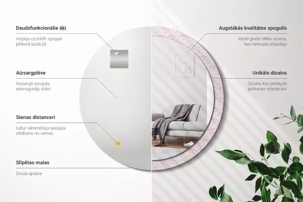 Lustro ścienne dekoracyjne w kształcie koła z motywem płatków kwiatów