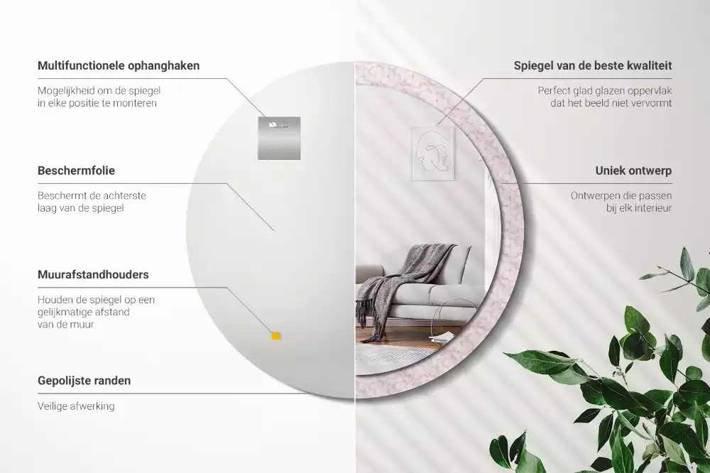 Lustro ścienne dekoracyjne w kształcie koła z motywem płatków kwiatów