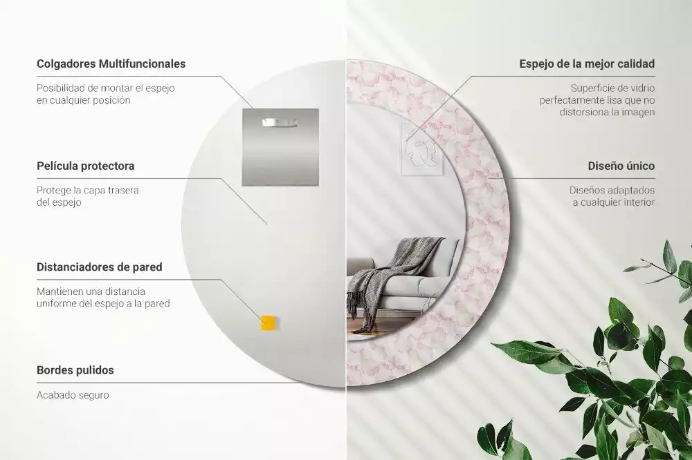 Lustro ścienne dekoracyjne w kształcie koła z motywem płatków kwiatów