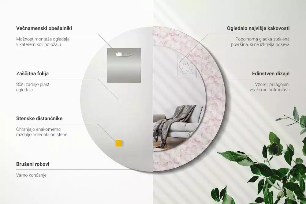 Lustro ścienne dekoracyjne w kształcie koła z motywem płatków kwiatów