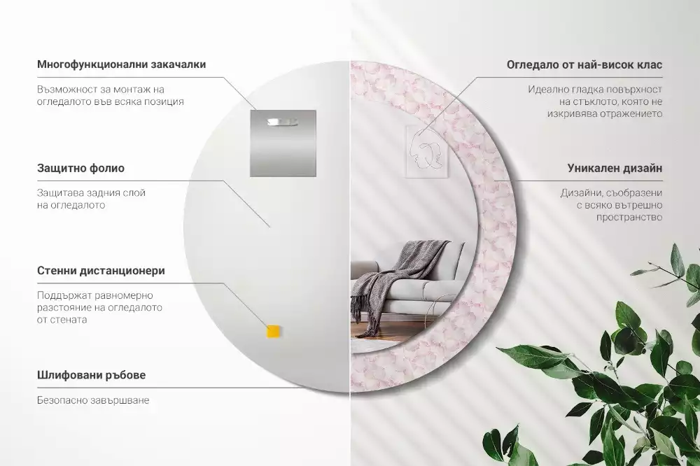 Lustro ścienne dekoracyjne w kształcie koła z motywem płatków kwiatów