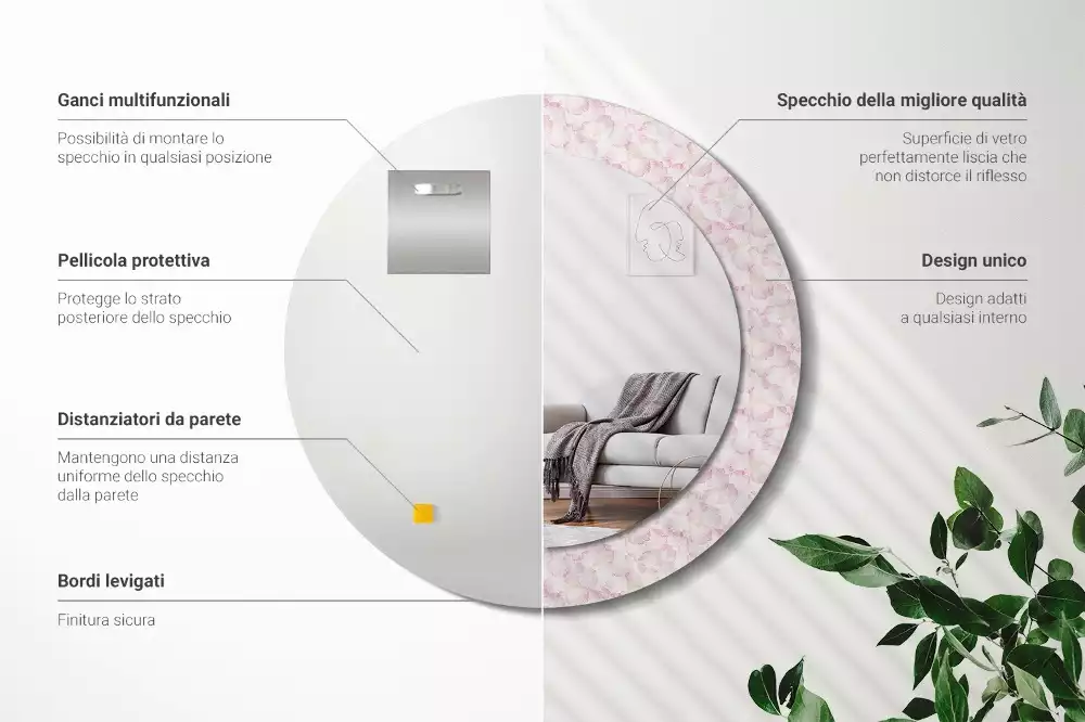 Lustro ścienne dekoracyjne w kształcie koła z motywem płatków kwiatów