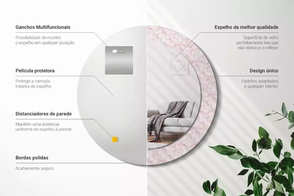 Lustro ścienne dekoracyjne w kształcie koła z motywem płatków kwiatów