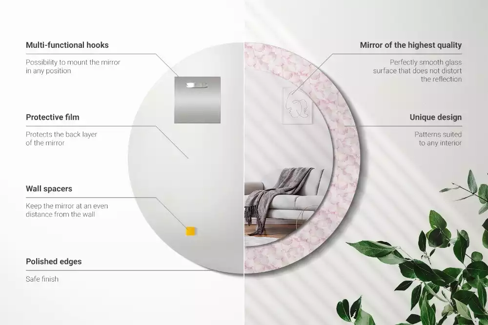 Lustro ścienne dekoracyjne w kształcie koła z motywem płatków kwiatów