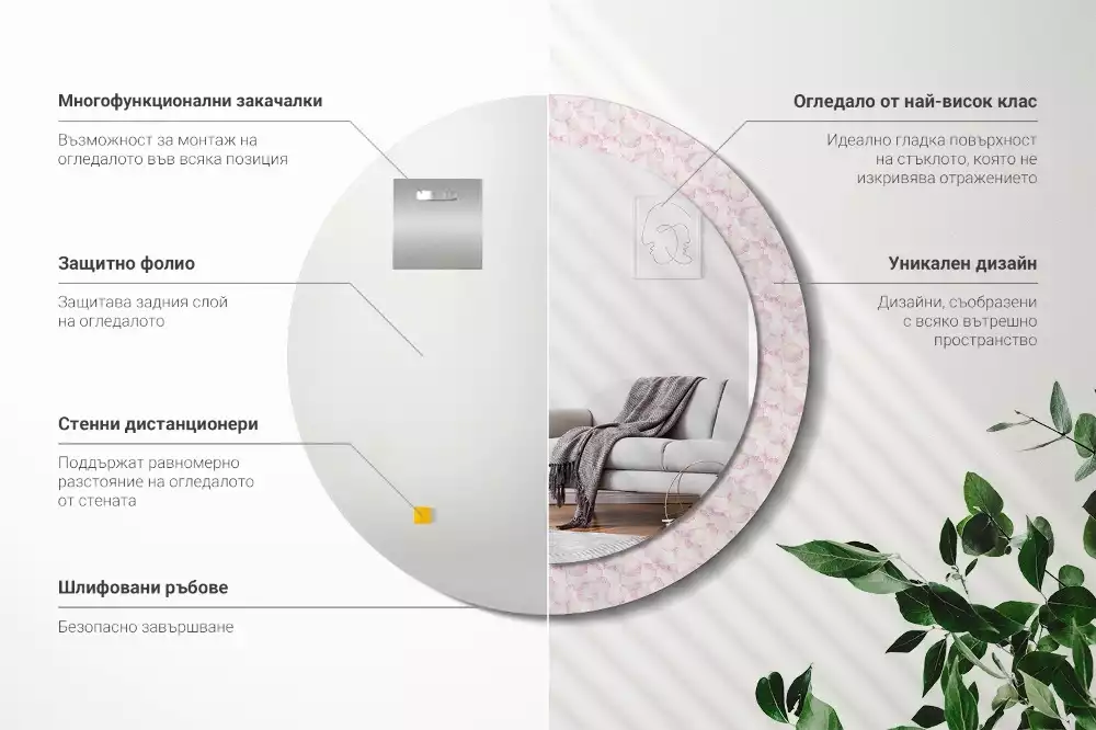 Lustro ścienne dekoracyjne w kształcie koła z motywem płatków kwiatów