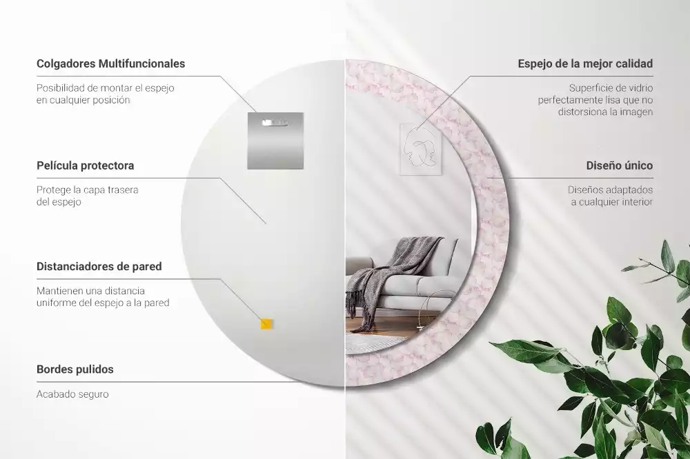 Lustro ścienne dekoracyjne w kształcie koła z motywem płatków kwiatów