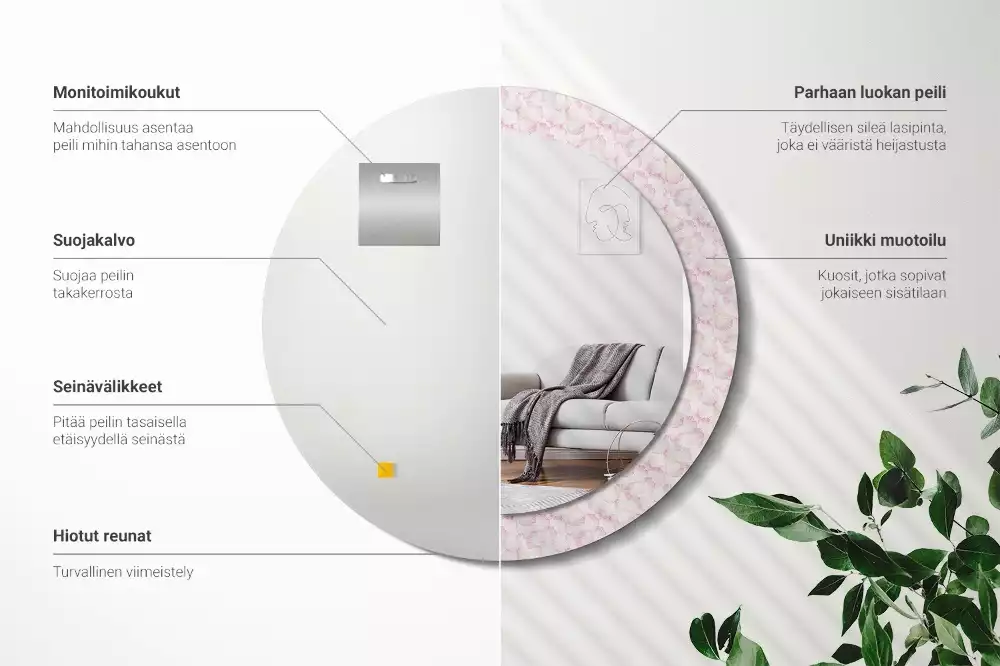 Lustro ścienne dekoracyjne w kształcie koła z motywem płatków kwiatów