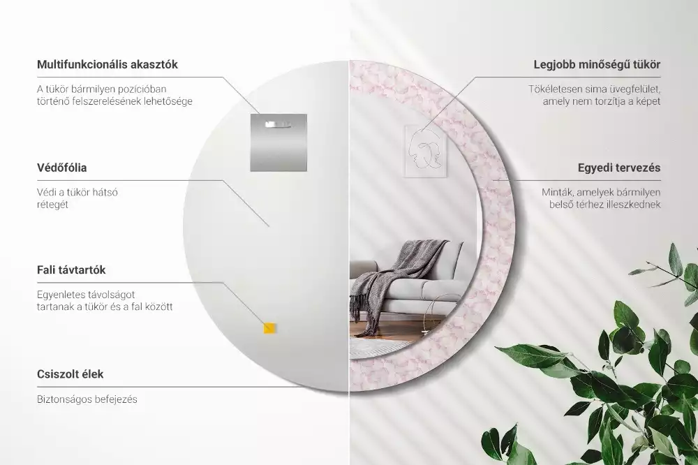 Lustro ścienne dekoracyjne w kształcie koła z motywem płatków kwiatów