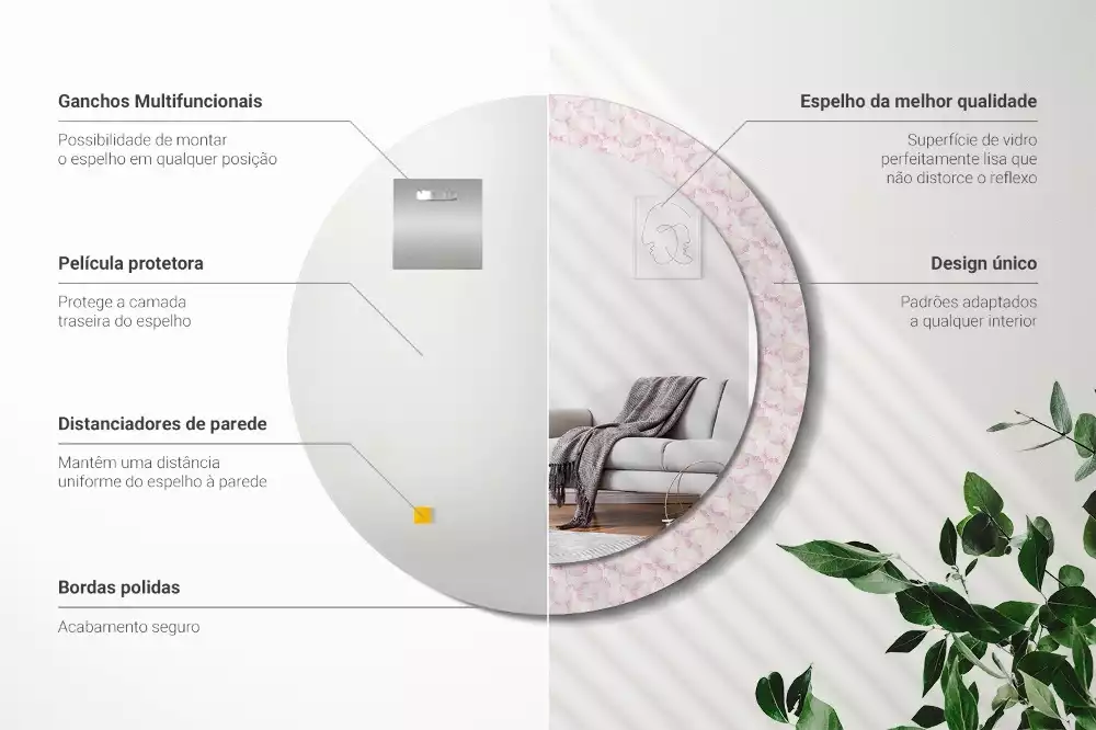 Lustro ścienne dekoracyjne w kształcie koła z motywem płatków kwiatów