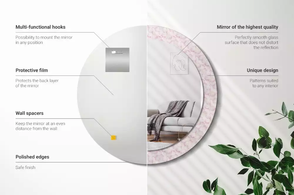 Lustro ścienne dekoracyjne w kształcie koła z motywem płatków kwiatów