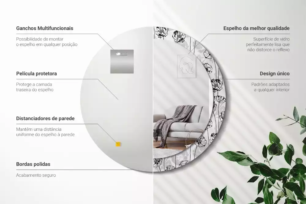 Lustro z okrągłą ramką i nadrukiem w motywie maków