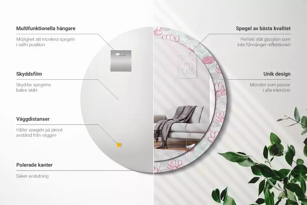 Lustro ścienne dekoracyjne w kształcie okręgu z motywem kwiatowym