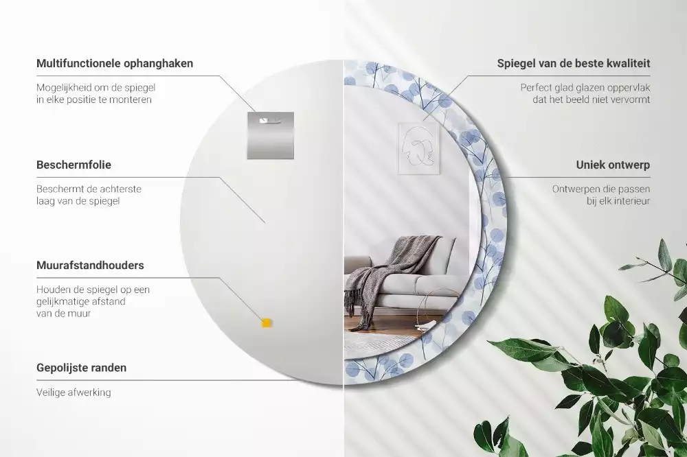 Lustro w ramie z nadrukiem z motywem gałęzi i liści